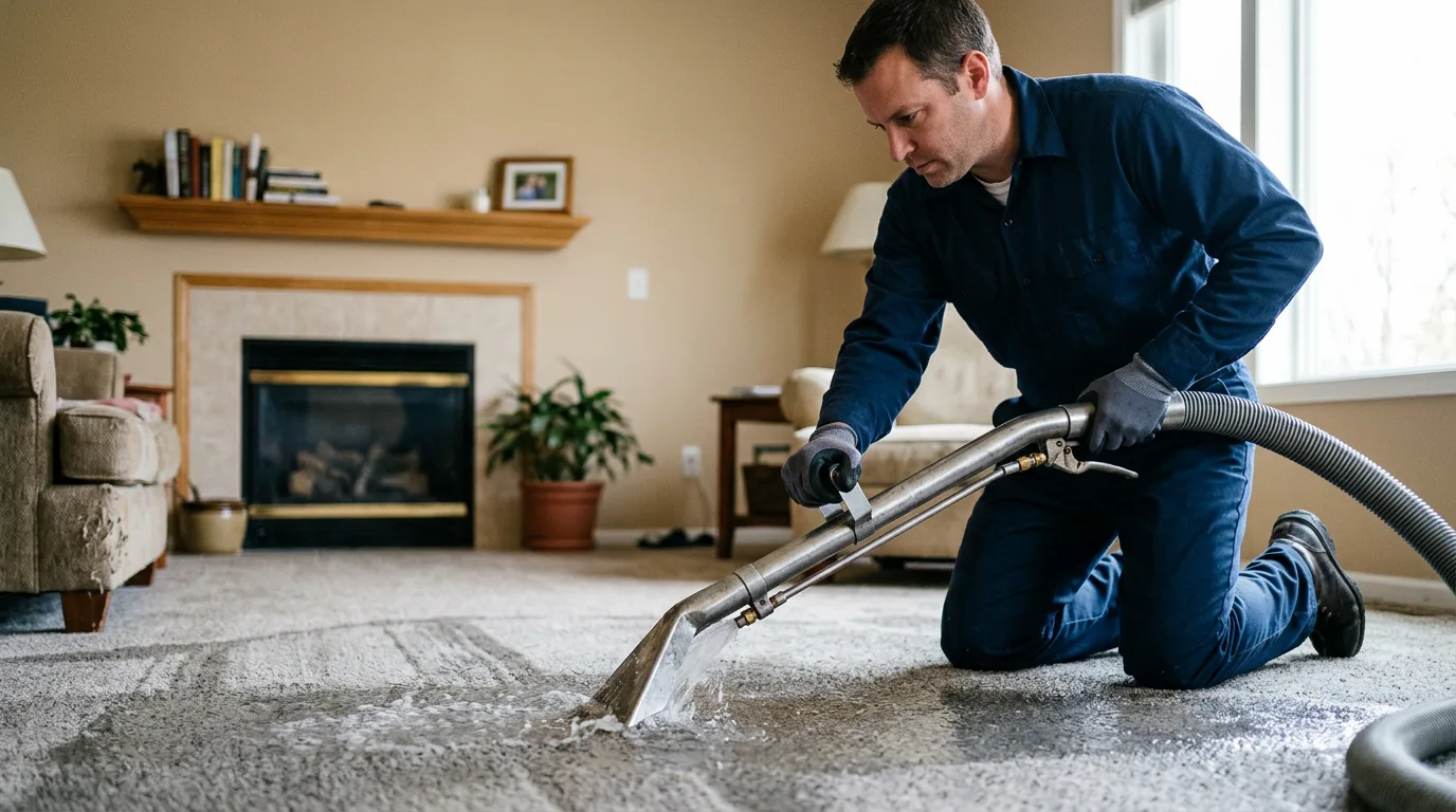 Water damage restoration technician working near Canton, MI